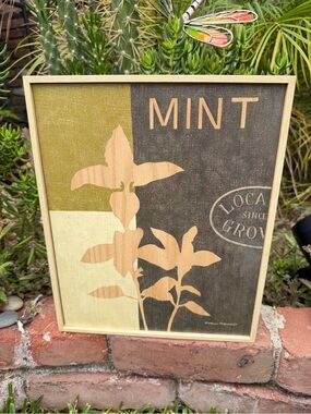 Vintage Marco Fabiano Mint
Herb Wooden Framed Art-
Neutral Colors